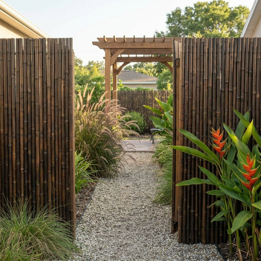Dark Carbonized Bamboo Fencing