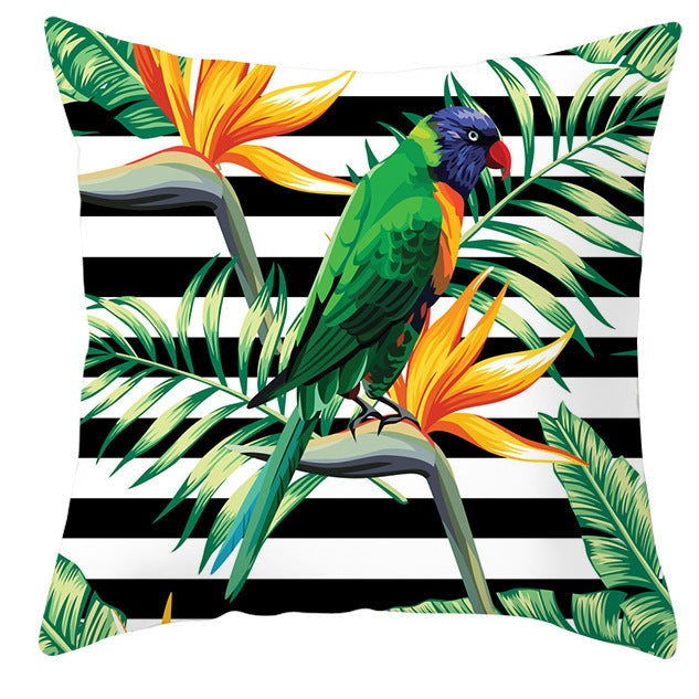 Tropical Plant Parrot Bird Pillowcase