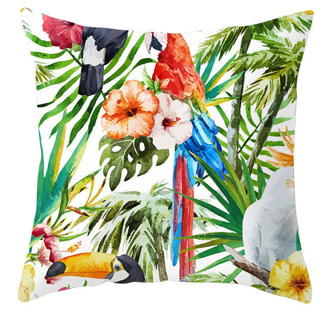 Tropical Plant Parrot Bird Pillowcase