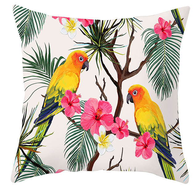 Tropical Plant Parrot Bird Pillowcase