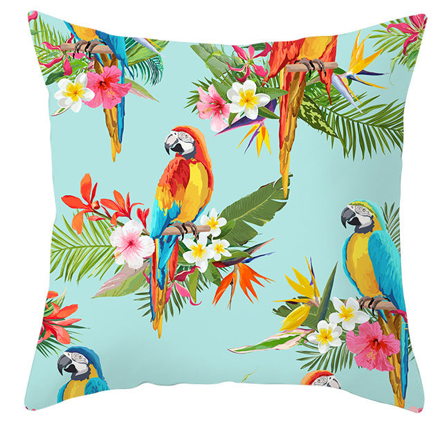 Tropical Plant Parrot Bird Pillowcase