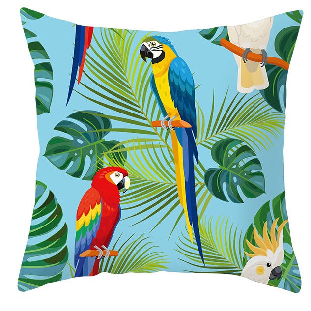 Tropical Plant Parrot Bird Pillowcase