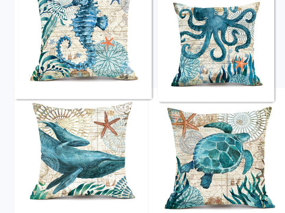 Cushion Covers Sea Turtle Printed Throw Pillow Cases For Home Decor Sofa Chair Seat