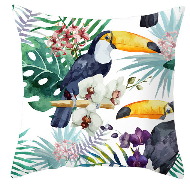 Tropical Plant Parrot Bird Pillowcase