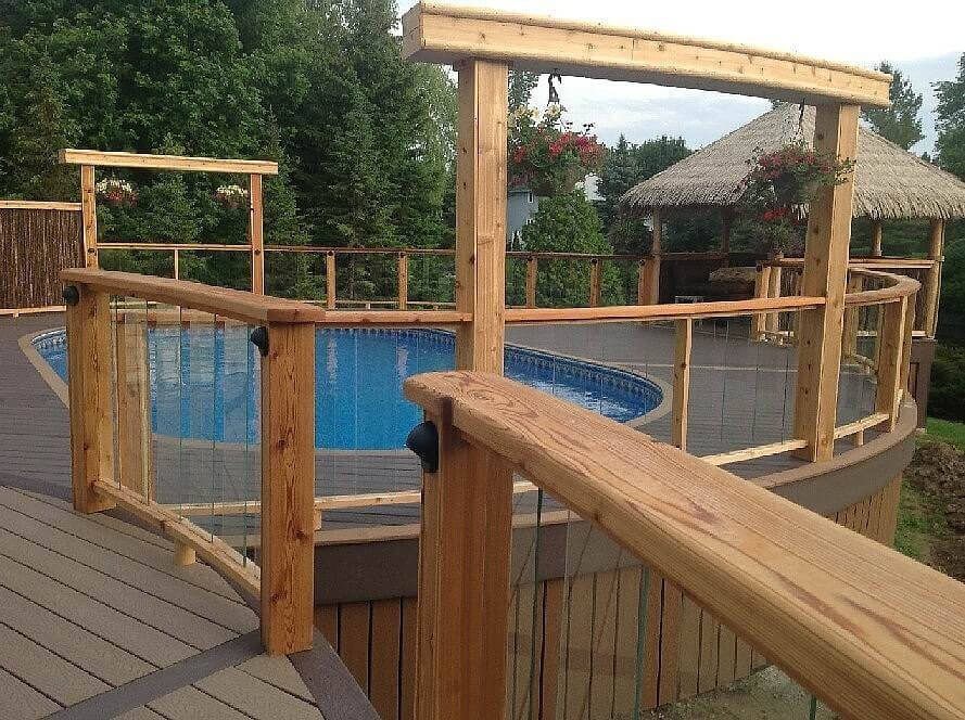 Curved Cedar & Glass Pool Railing