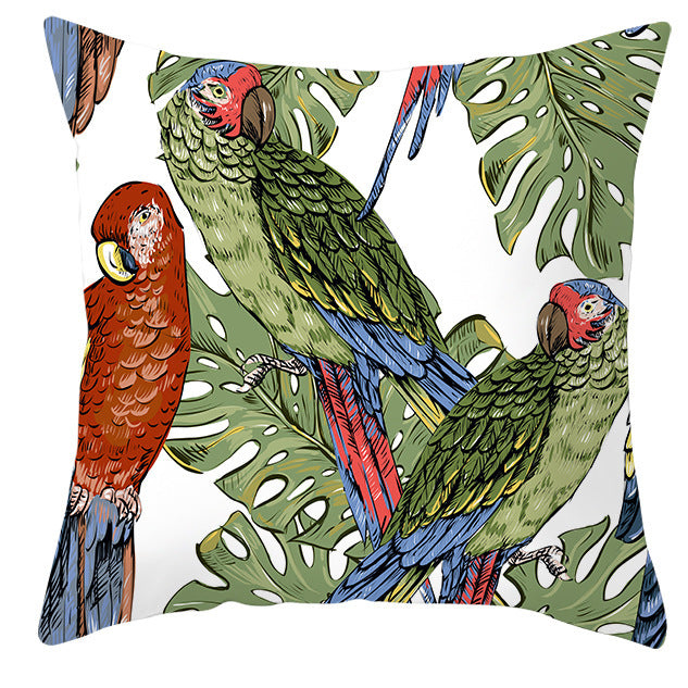 Tropical Plant Parrot Bird Pillowcase