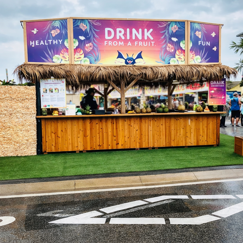 Colourful tiki-style event installation