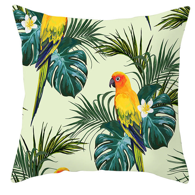 Tropical Plant Parrot Bird Pillowcase